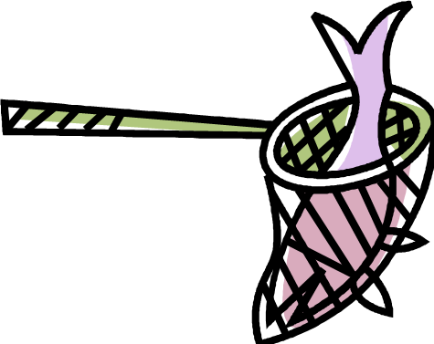 Fishing Net Clipart Cartoon - Fish Is In The Net (475x377)