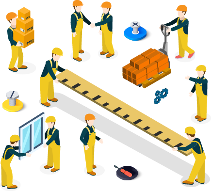 Use Aluminium Accessories To Ensure Extended Life Of - Isometric People Construction Workers (435x394)