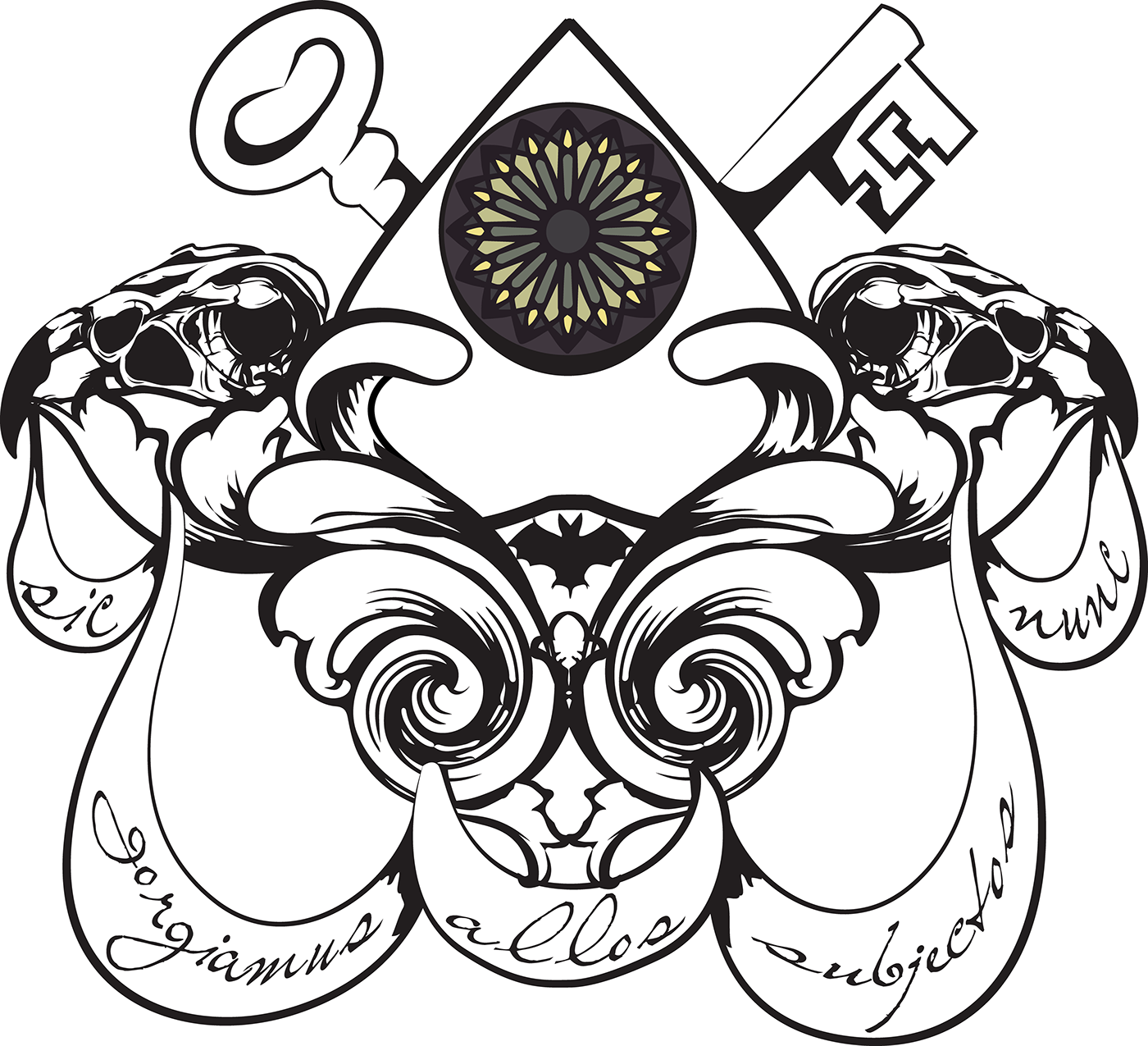 Addams Family Crest Motto (1400x1275)