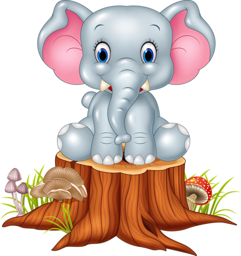Cute Elephant With Tree Stump Vector - Cute Baby Elephant Cartoon (471x500)