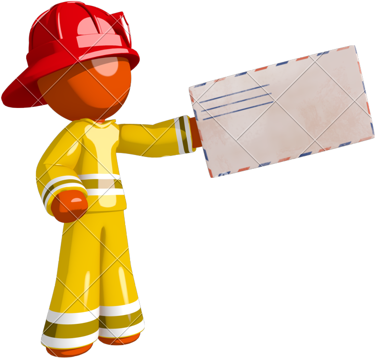 Orange Man Firefighter Handing Blank Envelope - Cartoon (800x799)