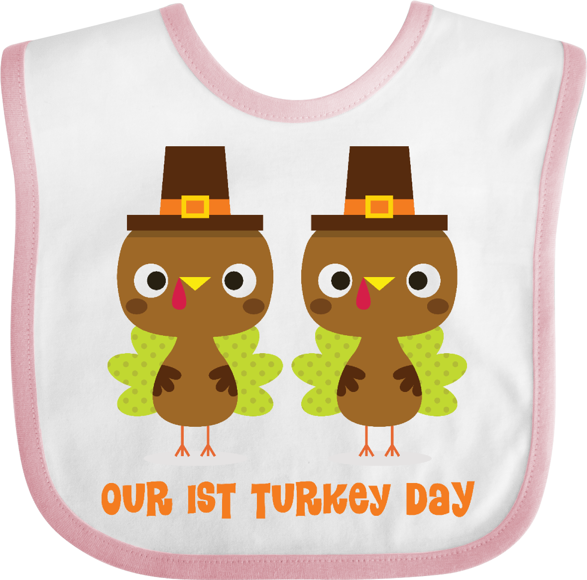 Twins 1st Thanksgiving Turkey Baby Bib White And Pink - Personalized 1st Thanksgiving Turkey Baby Blanket (1200x1200)