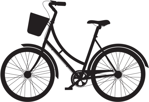Bicycle With Basket Silhouette Png Clip Art - Bicycle With Basket Clip Art (600x410)
