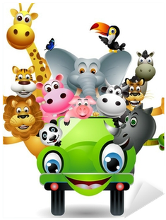 Funny Animal Cartoon Set In Green Car Sticker • Pixers® - Cars & Animals Clipart (400x400)