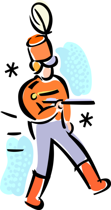 Vector Illustration Of Marching Band Leader Drum Major - Cartoon (373x700)