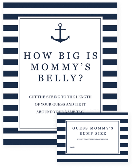 Nautical Baby Shower Activity Guess Mommy's Belly Size - Marine-blaue Streifen Ist Es Eine Jungen-babyparty (480x600)