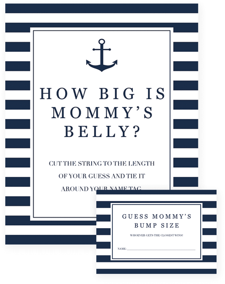 How Big Is Mommy's Bump Size Game For Boy By Littlesizzle - Marine-blaue Streifen Ist Es Eine Jungen-babyparty (819x1024)