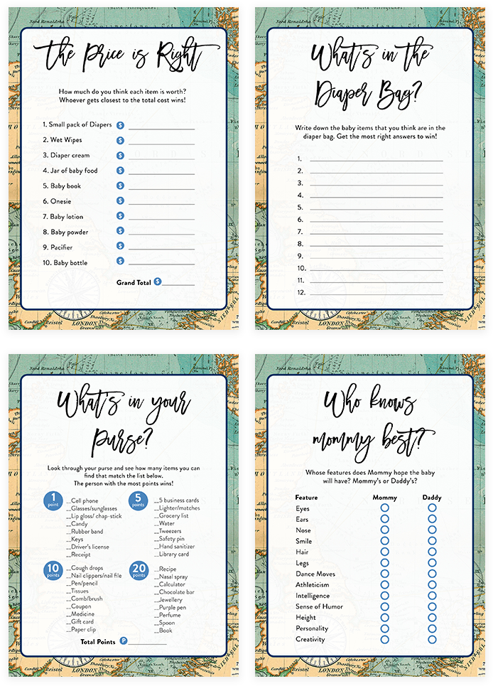 Adventure Baby Shower Game Pack - Calligraphy (819x1024)