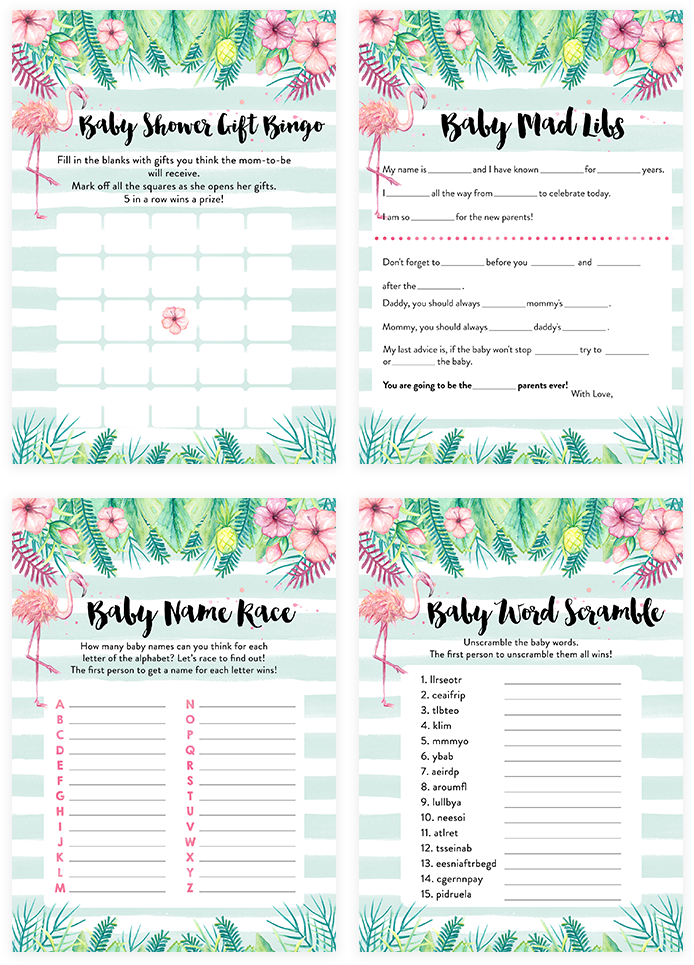 Tropical Flamingo Baby Shower Game Pack - Baby Shower (819x1024)