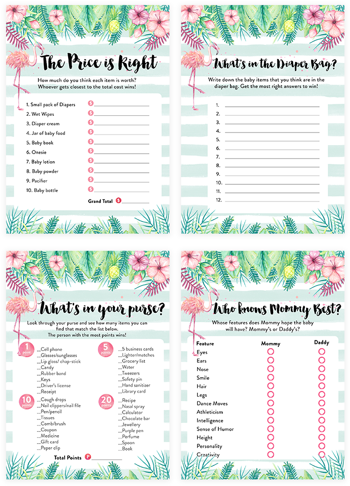 Tropical Flamingo Baby Shower Game Pack - Colorfulness (819x1024)