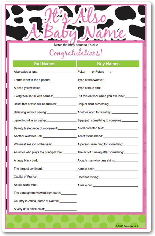 It's Also A Baby Name - Pregnancy Candy Bar Game (612x792)