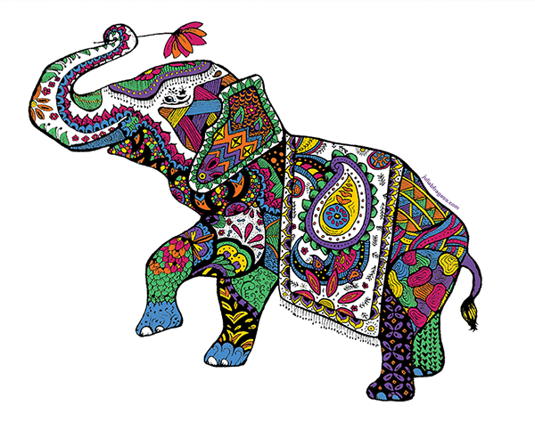 Elephant Zentangle By Julia Braga Fragoso - Indian Elephant Clipart Transparent (600x474)