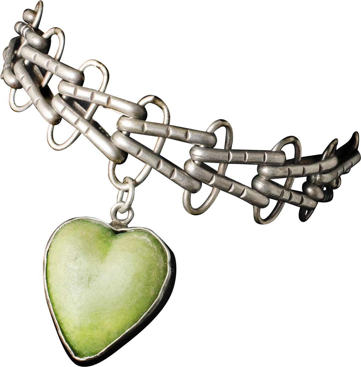 Gorgeous Mexican Deco Silver And Carved Stone Heart - Chain (1201x1201)