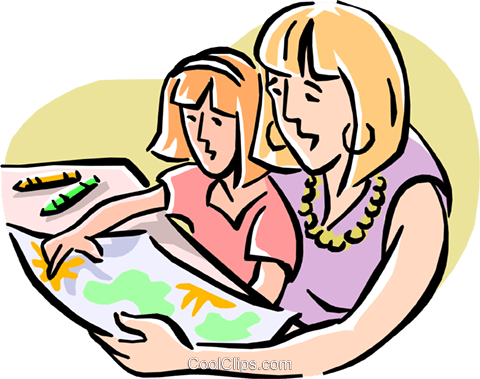 Painting/family Activity Royalty Free Vector Clip Art - Mother And Daughter Cartoon (480x379)