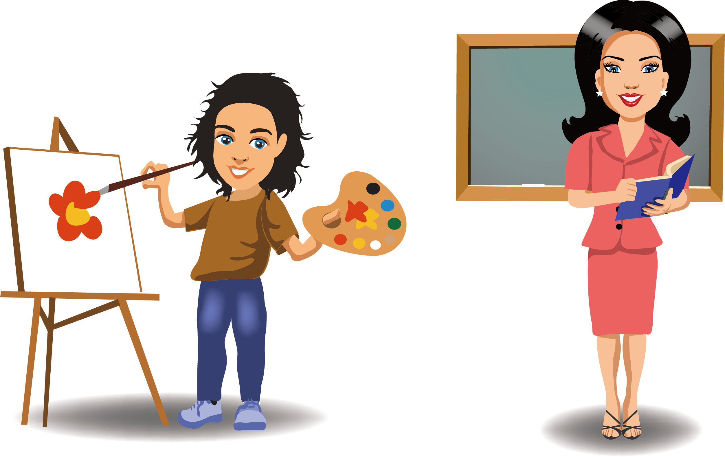 Cartoon Painting Painter - Teacher Vector Png (2505x1579)