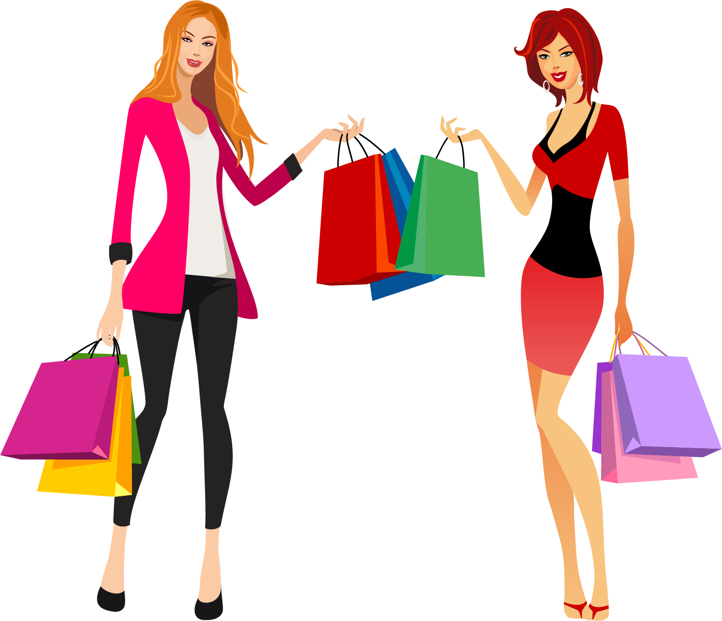 Shopping Fashion Clip Art - Shopping Girls Png (1471x1265)