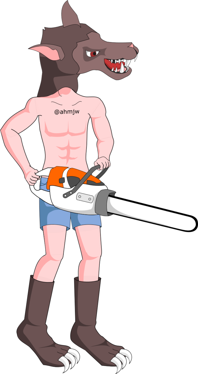 Chainsaw Guy Wolf-headed By Ahmjw - Cartoon (651x1227)