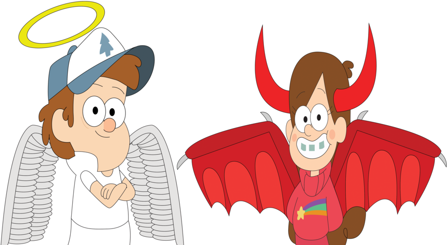 Dipper Angel Mabel Devil By Wildstar27 - Devil And Angel Cartoons Png (1024x544)