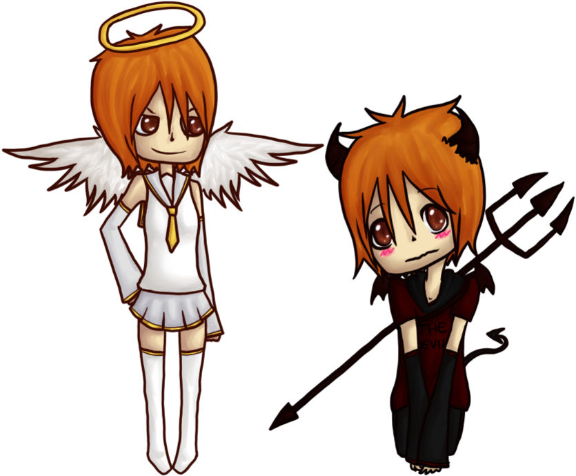 Angel And Devil By Diseasedcandy - Cartoon (900x688)
