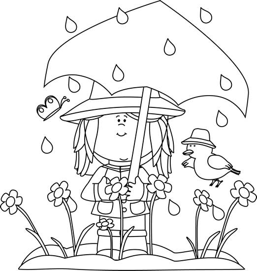 Shower Clipart Spring Rain - Spring Clipart Black & White (522x550)