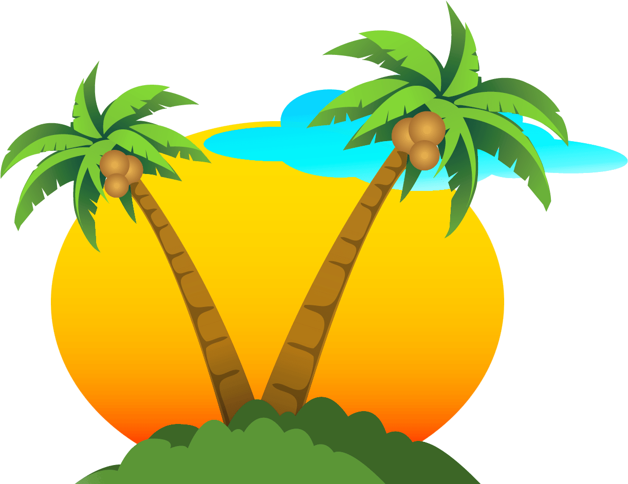 Image Result For Beach Clip Art Cartoon - Palm Tree Sun .png (1308x997)
