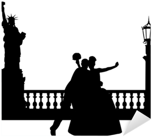 Wedding Couple In New York Silhouette Sticker • Pixers® - Statue Of Liberty Silhouette (400x400)