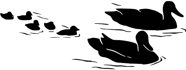Water, Silhouette, Kids, Mom, Birds, Flying, Swimming - Stencil Of Duck In Water (640x320)