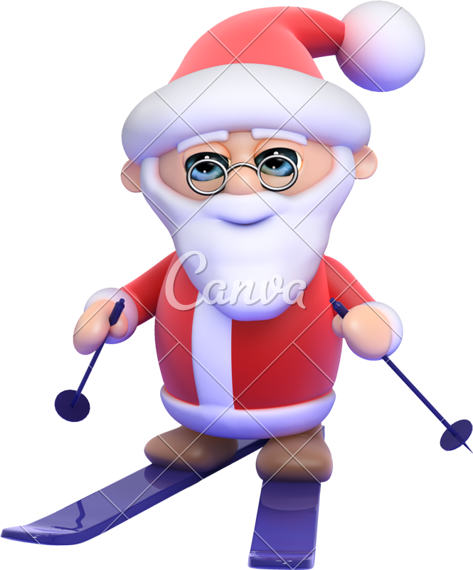 3d Santa On Skis - Illustration (665x800)