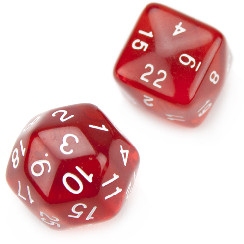 Set Of 24 And 30 Sided Translucent Red Polyhedral Dice - D30 Dice (500x500)