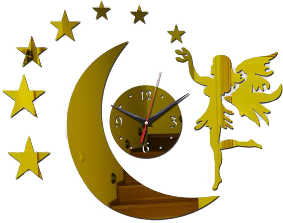 Fairy With Moon & Stars Acrylic Mirror Wall Clock For - Clocks Cc Hot Sale 3d Acrylic Wall Clock Promotion (600x600)
