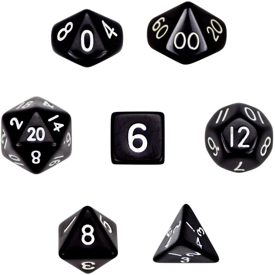 7 Die Polyhedral Dice Set In Velvet Pouch- Opaque Black - Brybelly 7 Die Polyhedral Dice Set In Velvet Pouch- (1000x1000)
