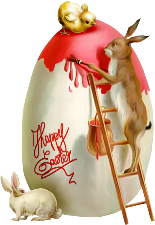 Post Card, Vintage Postcards, Bunny Rabbit, Easter - Easter Greetings In German, Rabbits Painting An Egg (557x800)