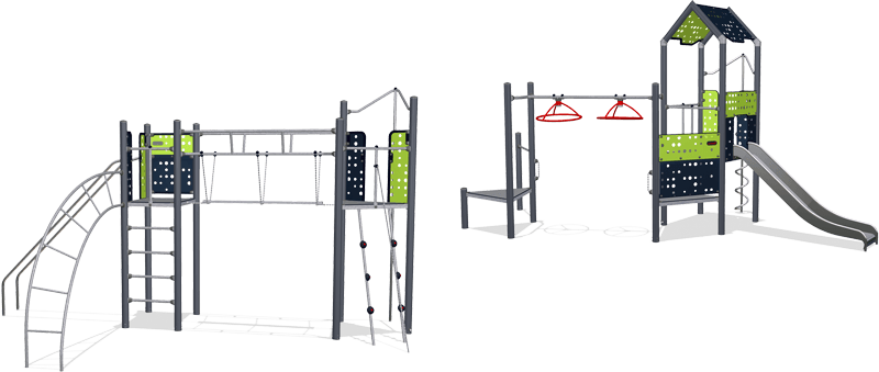 Urban Double Tower With Plank Bridge & Urban Play Tower - Steel (800x339)