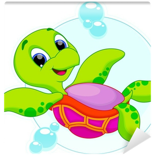 Cute Turtle Is Swimming Upside Down Wall Mural • Pixers® - Upside Down Turtle Cartoon (400x400)