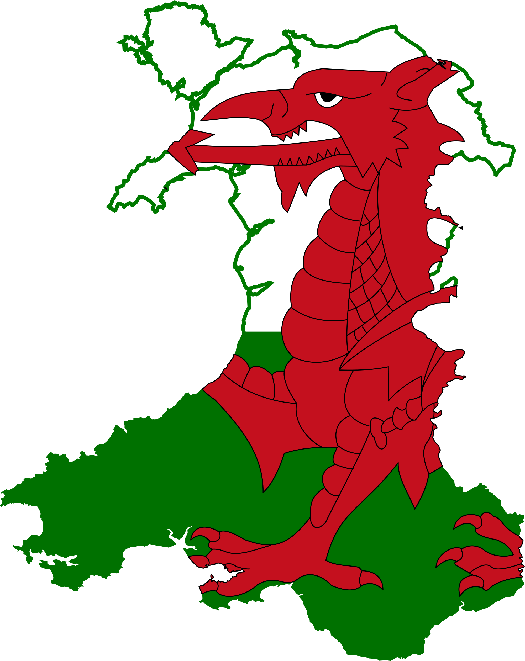 Flag Map Of Wales (2000x2519)
