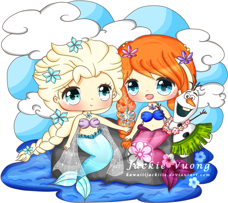 Elsa And Anna Mermaids By Kawaiiijackiiie On Deviantart - Anna I Elsa Chibis (800x800)