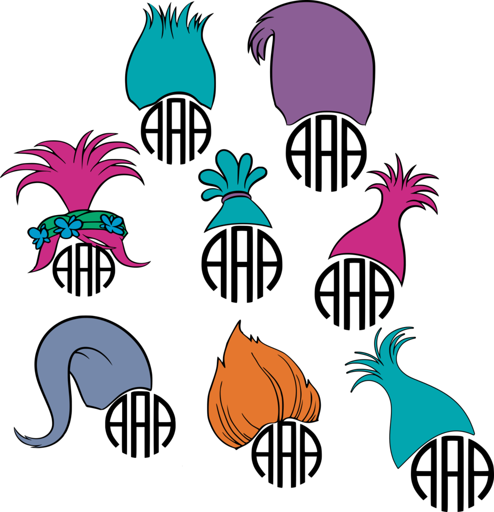 Trolls Hair Monogram Frame Svg Cut File Set - Trolls Svg (988x1024)