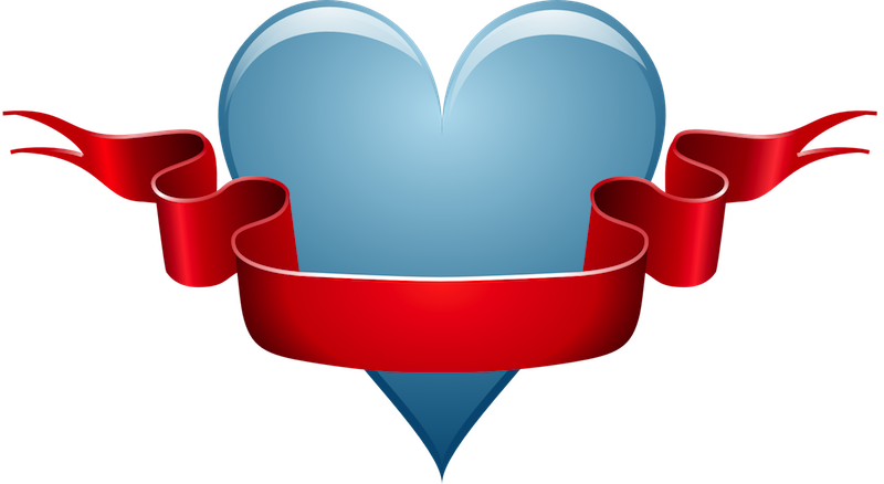 Red Heart With Ribbon Across It Blue Clipart - Ribbon Clip Art (800x438)