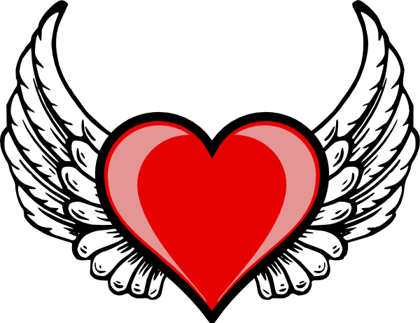 Gold Ribbon Vector Png Download - Love Heart With Wings (600x461)