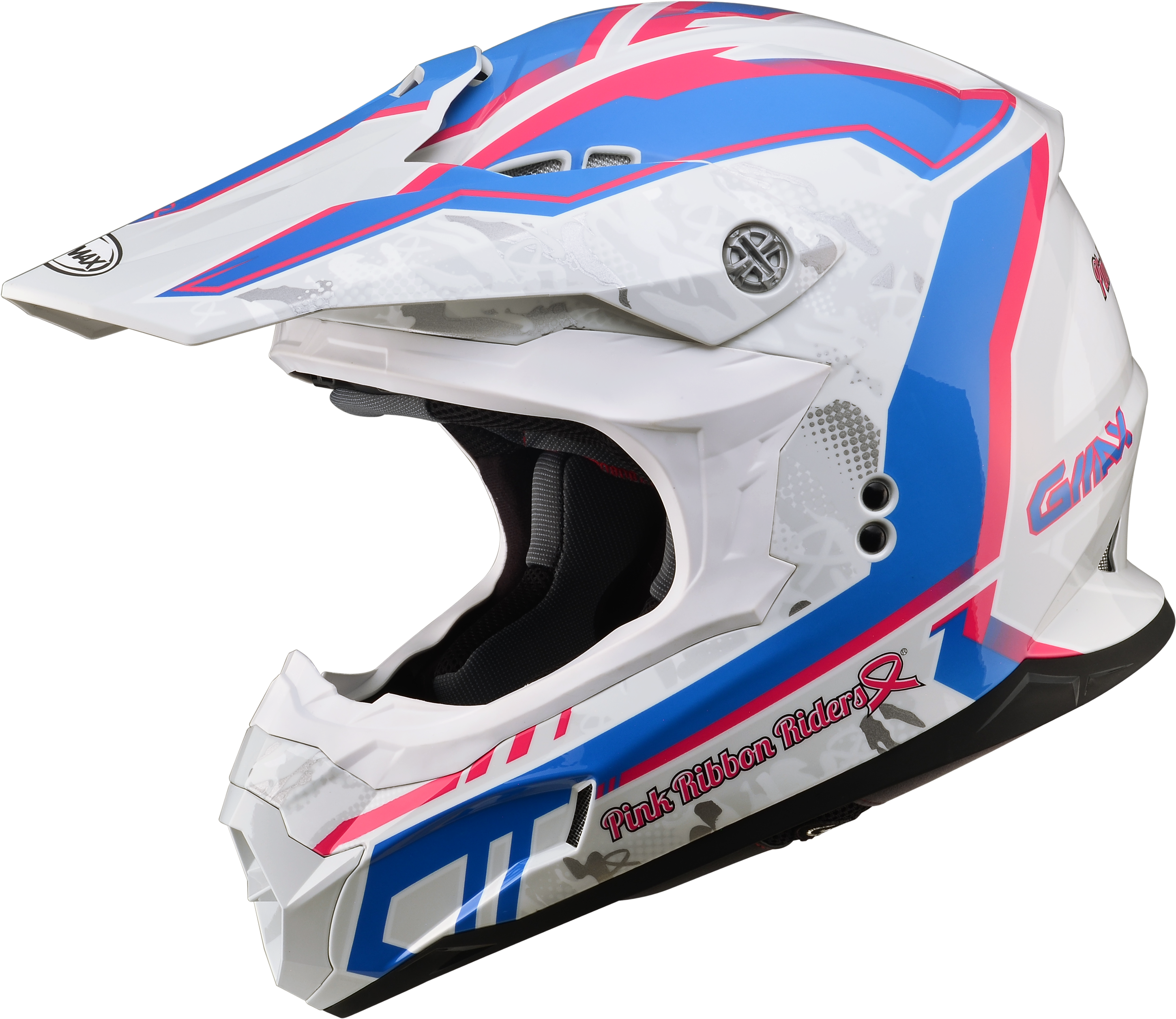 Sol 2435 - Gmax Women's Mx86 Pink Ribbon Helmet Medium White/pink/blue (3071x3071)