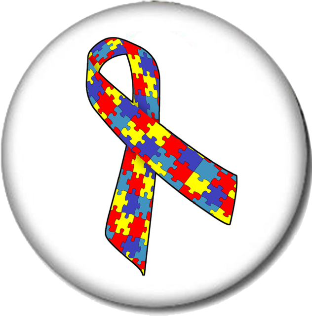 Ribbon Print Pin-back Button - Autism Ribbon Oval Car Magnet (645x640)