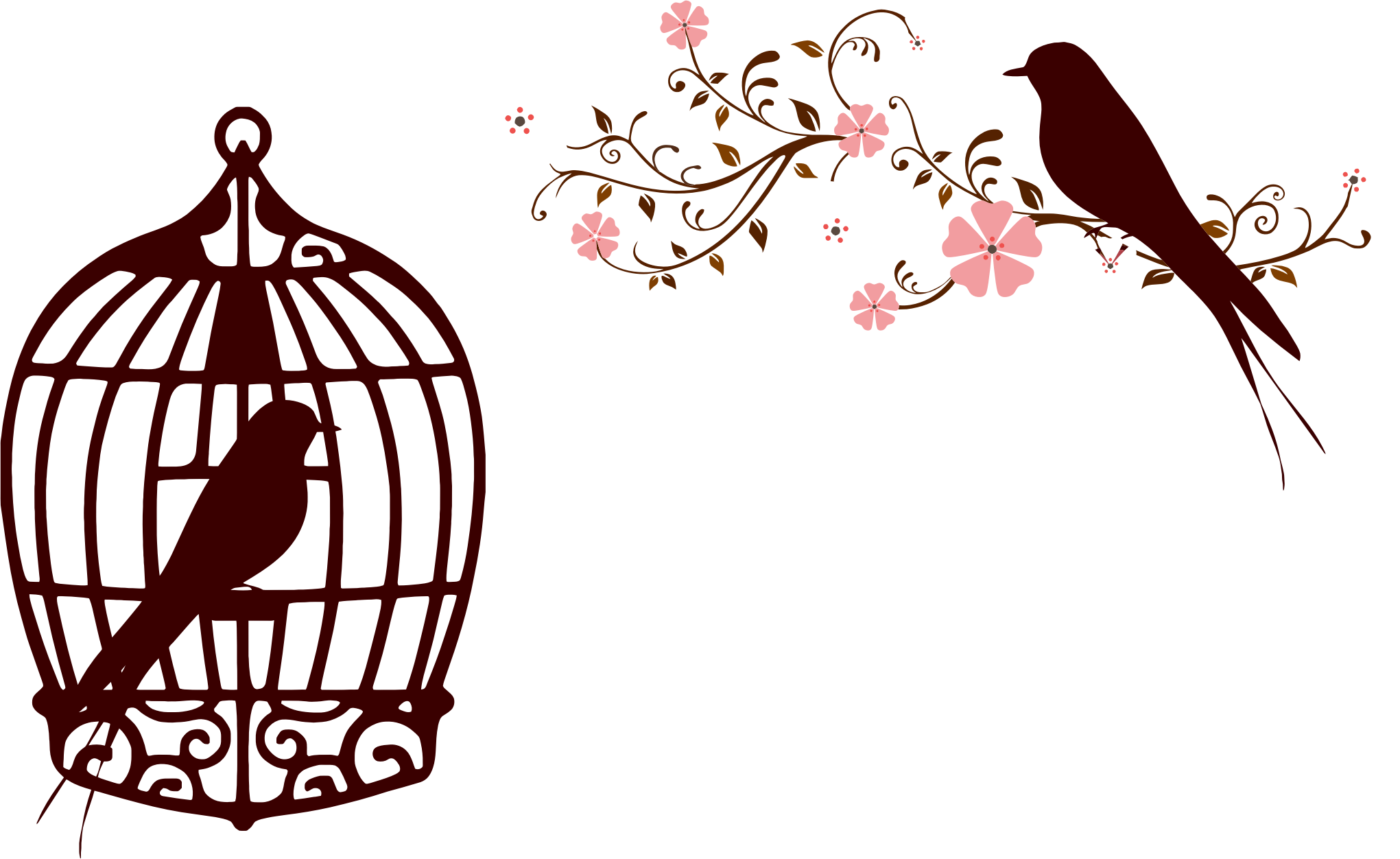 Floral Clipart Bird - Love Bird Cage Png (2041x1252)