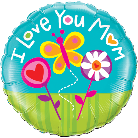 18" I Love You Mum Butterfly Foil Balloon - Love You Mum Balloon (485x485)