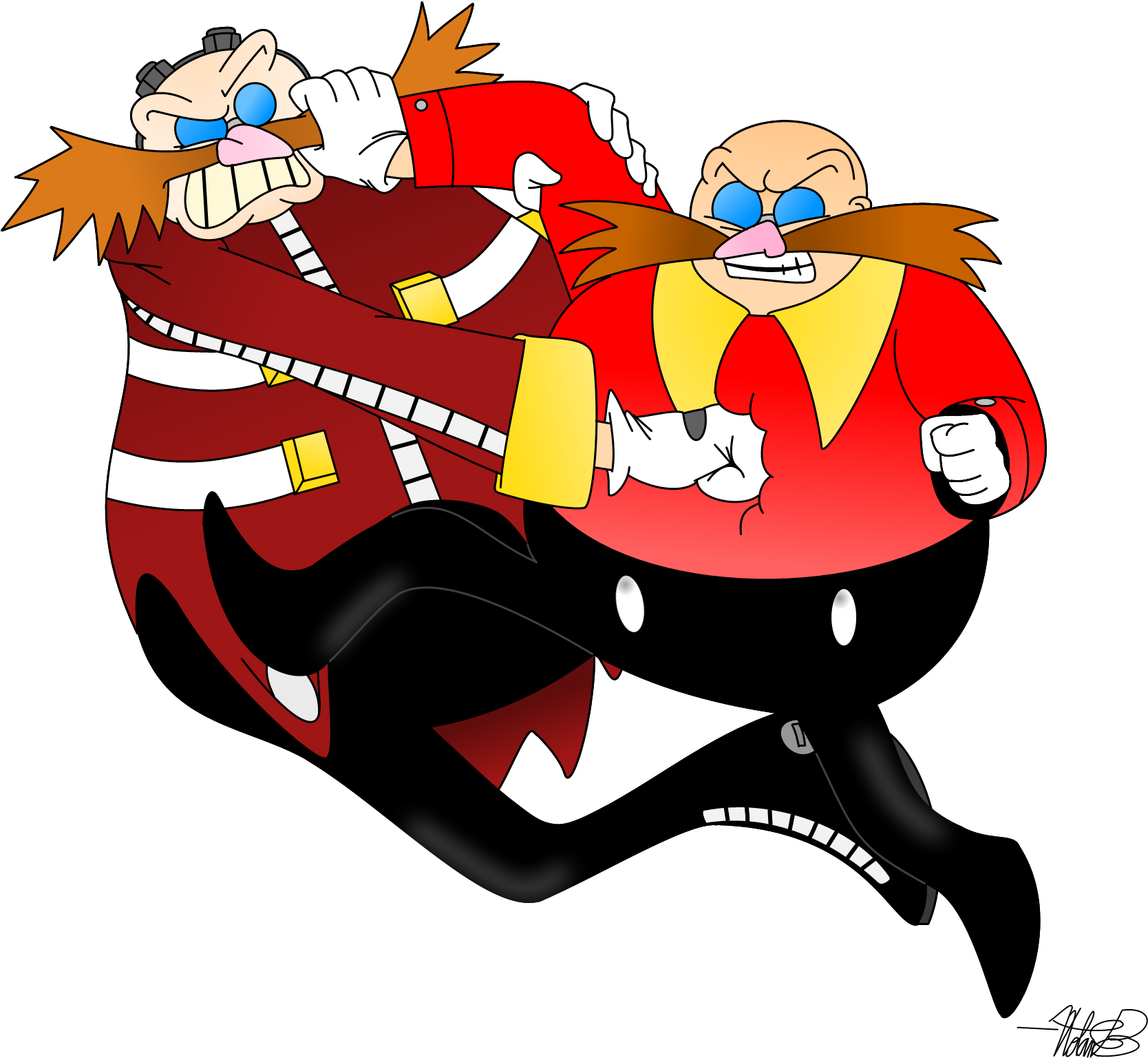 Superskeetospro Classic And Modern Eggman Have A Dispute - Cartoon (1717x1586)