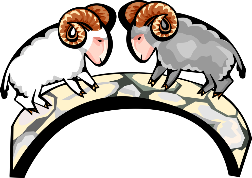 Vector Illustration Of Mountain Goat Rams Butt Heads - Contract (994x700)
