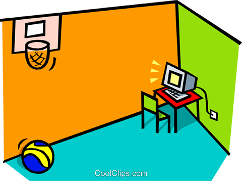 Computer Room With Basketball Hoop Royalty Free Vector - Game Room Clip Art (480x358)