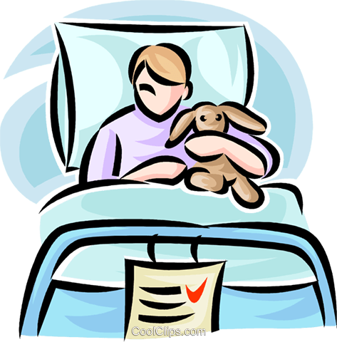 Child In A Hospital Bed Royalty Free Vector Clip Art - Hospital Bed Clipart Transparent (473x480)