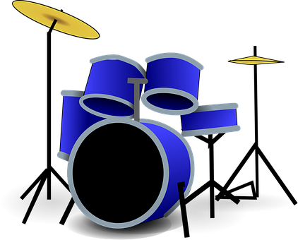 Drums Music Cymbal Brass Instruments Blue - Drum Set Clip Art (422x340)