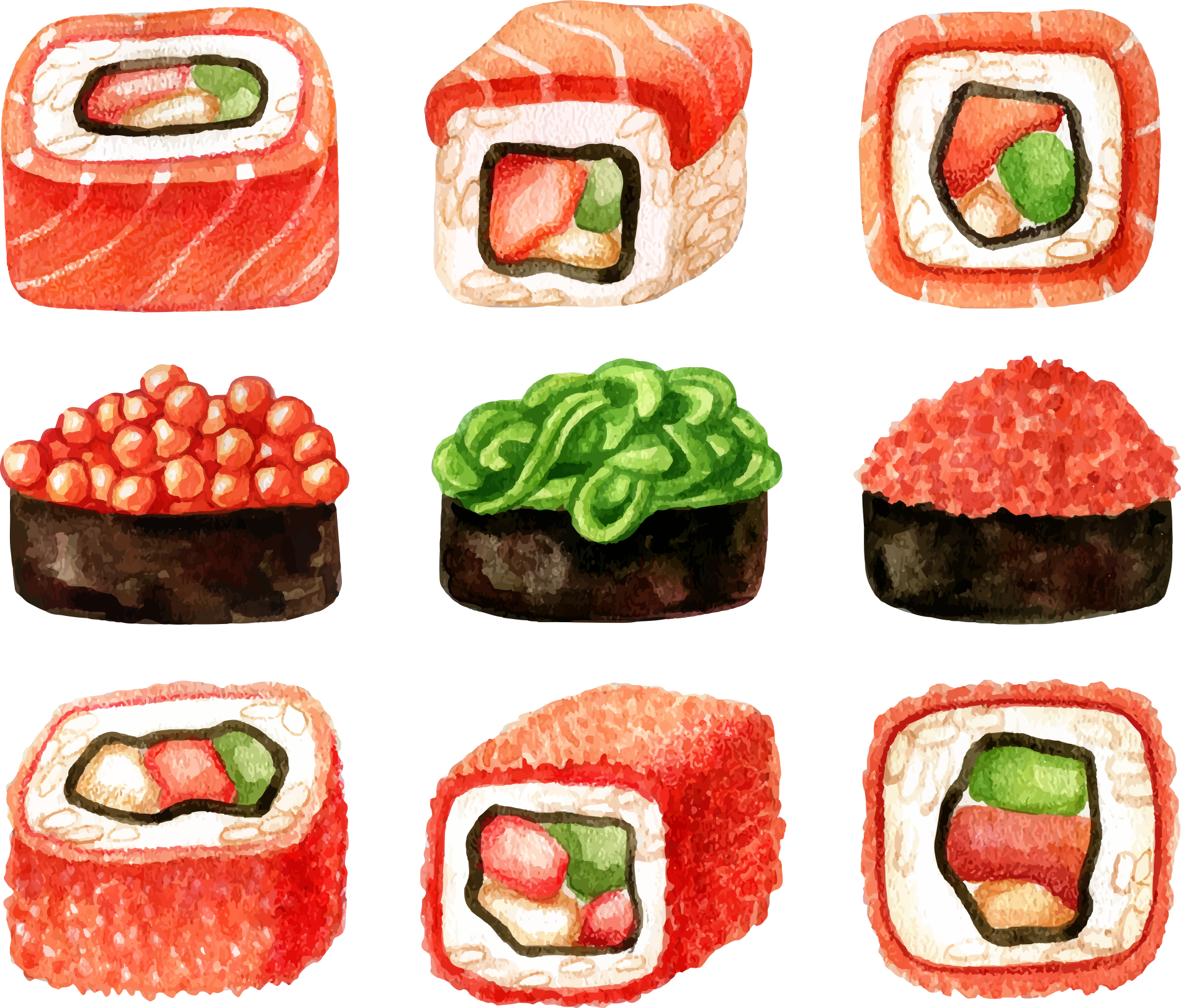 Sushi Japanese Cuisine Sashimi Illustration - Vector Sushi Uramaki (1903x1625)