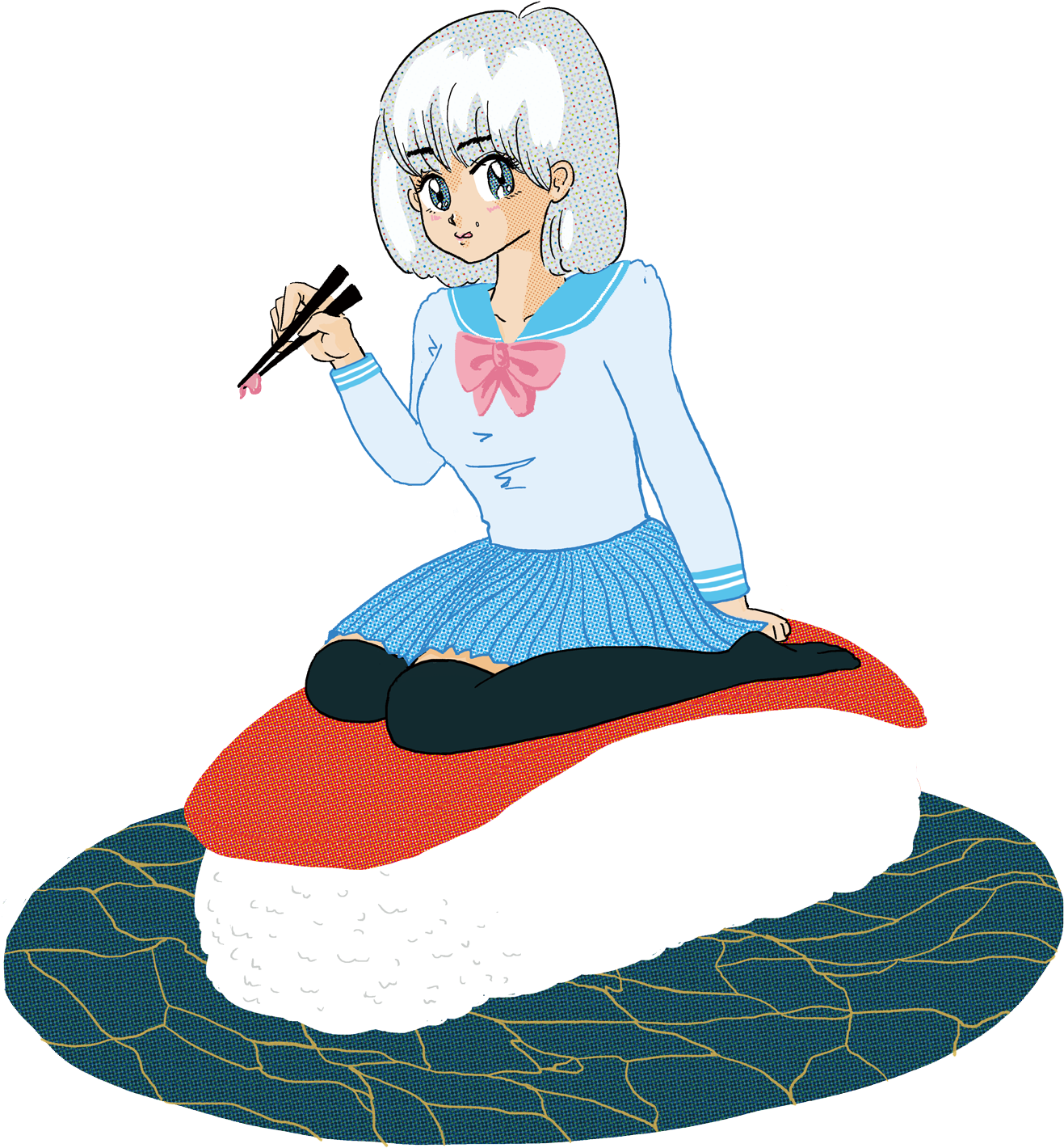Sushi Girl - Cartoon (1367x1500)